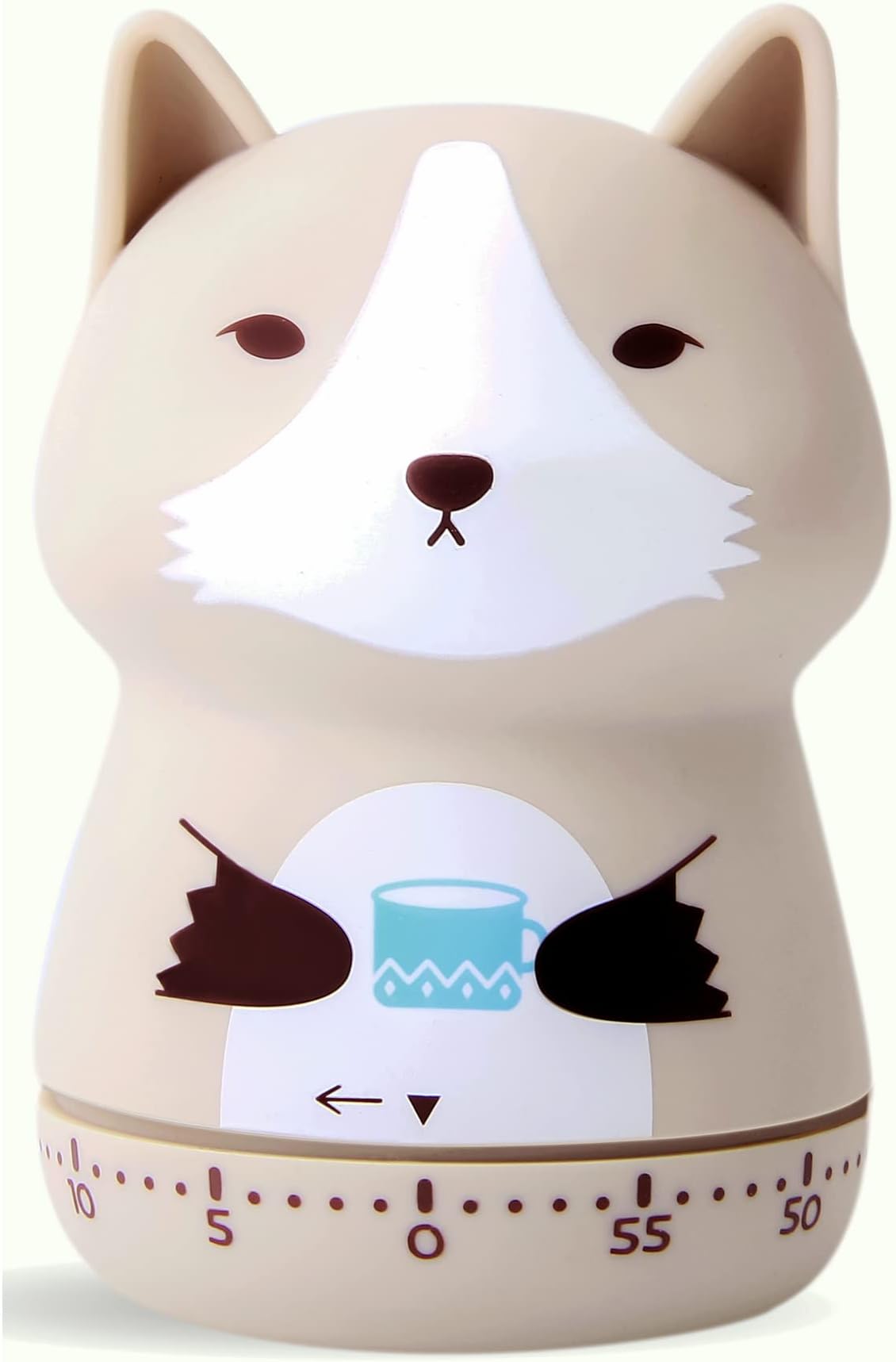Mechanical Kitchen Timer, Cute Animal Timer for Kids, Wind Up 60 Minutes Manual Countdown Timer for Classroom, Home, Study and Cooking (Beige Wolf)