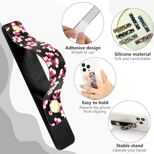 Image of Weewooday 6 Pieces Phone Grip Holder Cell Phone Grip Strap Telescopic Finger Strap Stand Universal Finger Kickstand for Most Smartphones(Vibrant Color,Floral)