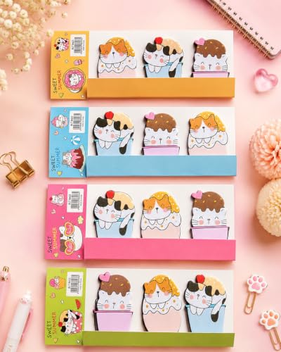 Image of Cute Kawaii Cat Sticky Notes for Planner, Notebook, Journals, Office & School Supplies for Kids-Pack of 4, Multicolor