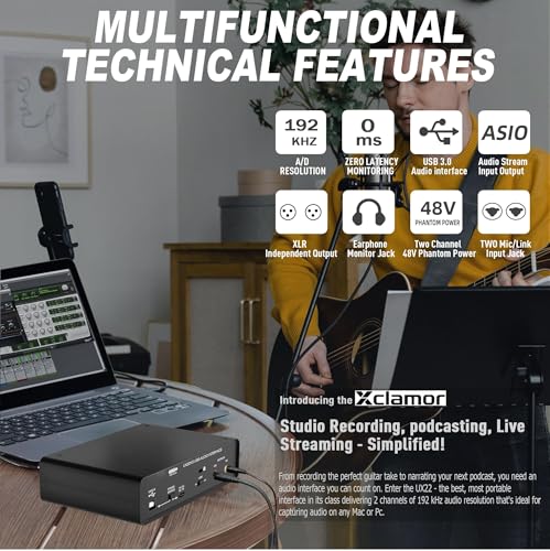 Image of USB Audio Interface 2 In 2 Out Sound Card 24 Bit 192kHz Recording Interface with XLR Mic Line Hi Z Inputs Phantom Power for Guitar Vocal Podcast Streaming Compatible with Windows Mac