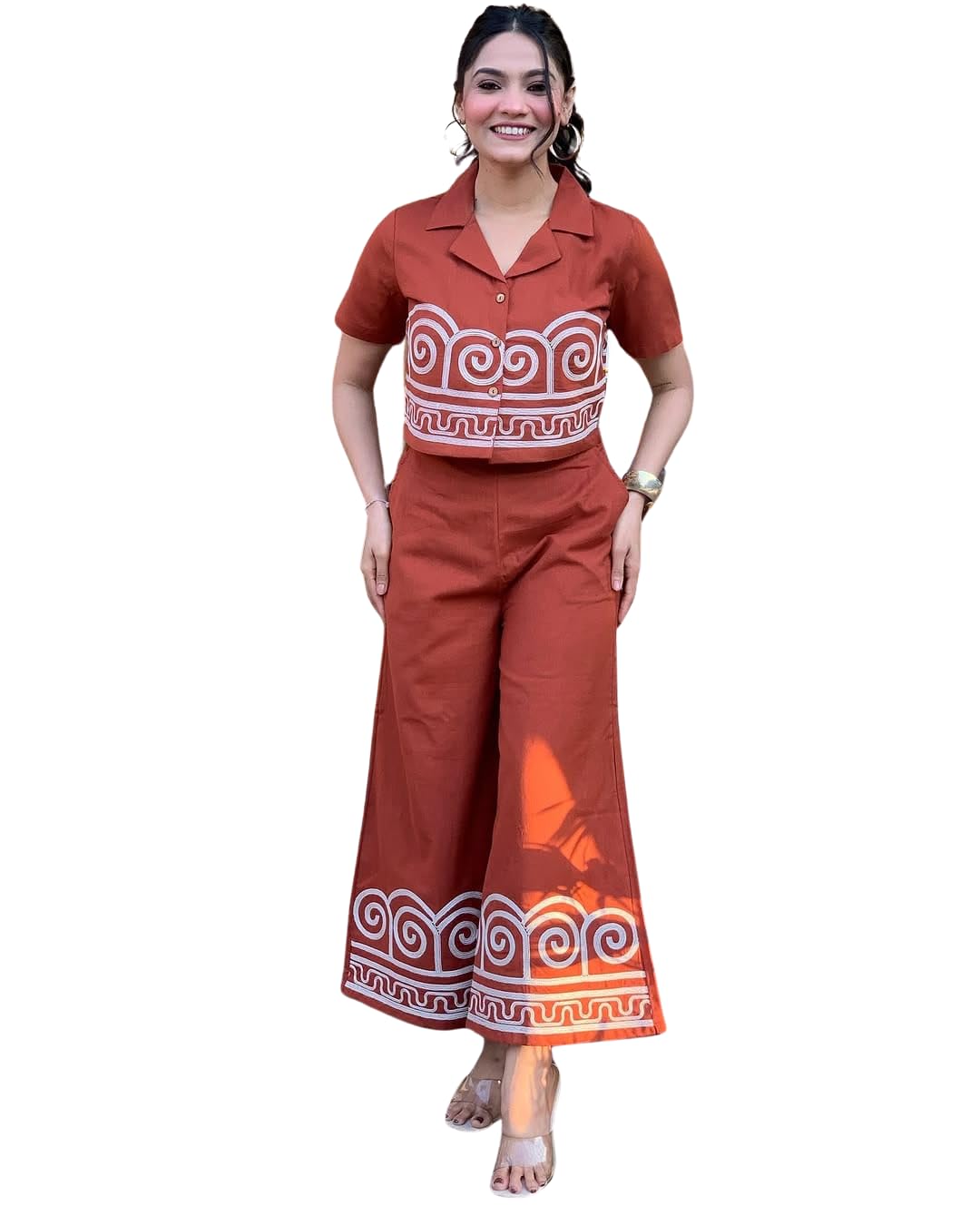 Women's Cotton Embroidered Crop top Co-Ord Set Coordinate Set Summer Wear Printed Crop Top with Pant Set-image-49