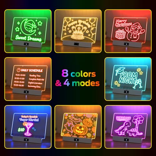 Image of Rechargeable LED Drawing Board, 16.6 Inches Lumiboard, 8 Colors & 3 Modes, LED Note Board with Build in Stand, Includes 7 Markers & 1 Hanging Chain, Great Gift for Children-Easter Gifts