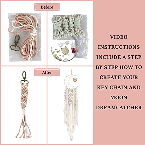 4 In 1 Macrame Kit Adult Beginner: 1 Macrame Wall Hanging, 1 Macrame Plant Hanger, 1 Moon Dreamcatcher And 1 Macrame Keychain For Adults With Written Instructions And Video Tutorials #TOP4