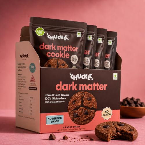 Image of Chuckle Dark Matter Dark Choco Chunks Cookies | Gluten Free Oats & Cocoa Chocolate | No Maida No Palm Oil Jaggery Sweetened | Gluten Free Chocolate Cookies with Flax & Sunflower Seeds | 200g (4 x 50g)
