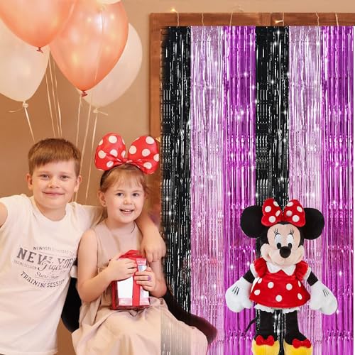 Image of TONIFUL Black Pink Hot Pink Door Streamers,Black and Pink Photo Booth Backdrop Metallic Streamers Foil Fringe Curtain for Birthday,New Year,Graduation,Grad,Baby Shower Party Streamers Decoration