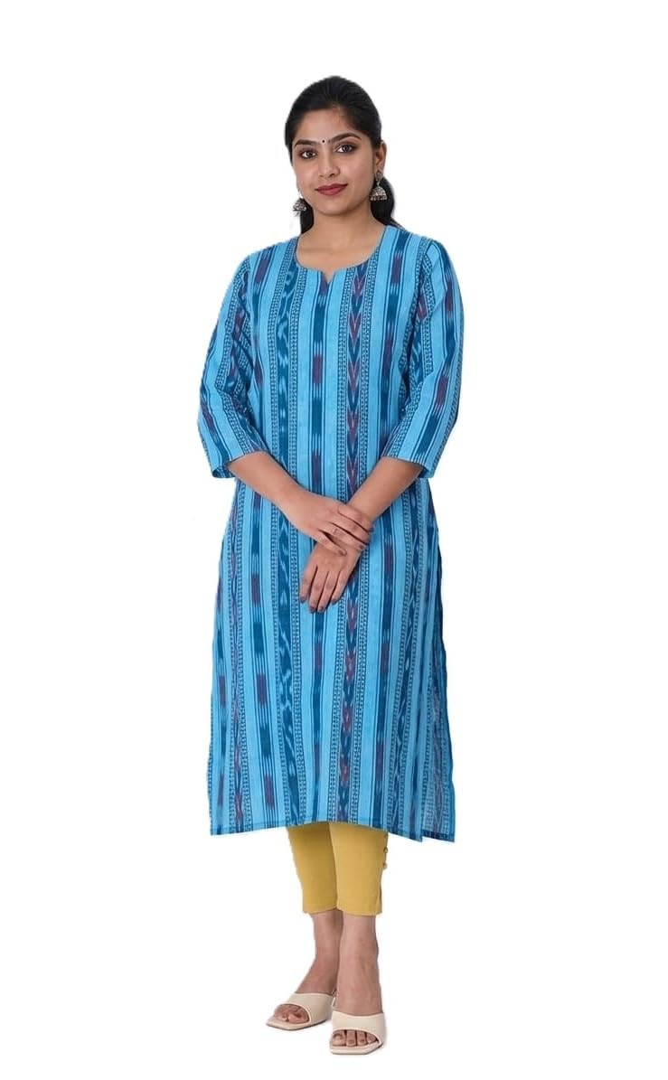 GHL Sambalpuri Handloom Cotton Kurti for Women | Authentic Ikat Woven Odisha Kurti | Soft Breathable Fabric | Elegant Ethnic Wear for Office & Festive