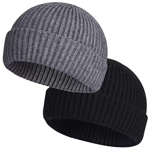 ROYBENS 2pcs Swag Wool Fisherman Beanies for Men, Knit Short Watch Cap Winter Warm Hats