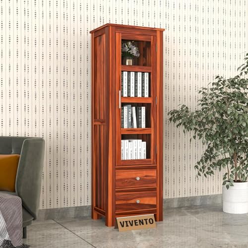 Image of SUNCOM Wood Book Shelf for Home Library - Book Shelf with Glass Door & Shelf Storage - Kitchen /Crockery Cabinet, Showcase Almirah, Book Rack, Home Bedroom Furniture (Natural Finish)