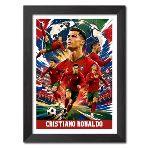 Image of TenorArts Cristiano Ronaldo Portugal Poster Worldcup Themed Laminated Photo Frame Painting with Matt Finish Black Texture (12 inches x 9inches)