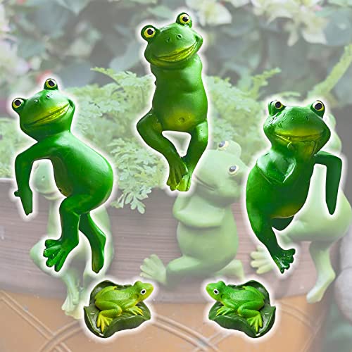 Lizaty 5 Stück NiedlichFigurenen Hängende Frösche, Miniteich Deko Set, Frösche Deko Figuren, für Teichschale Miniteich Terrassenteich Zinkwannen Pflanzschale Garten Balkon Terrasse Teiche Deko Cover
