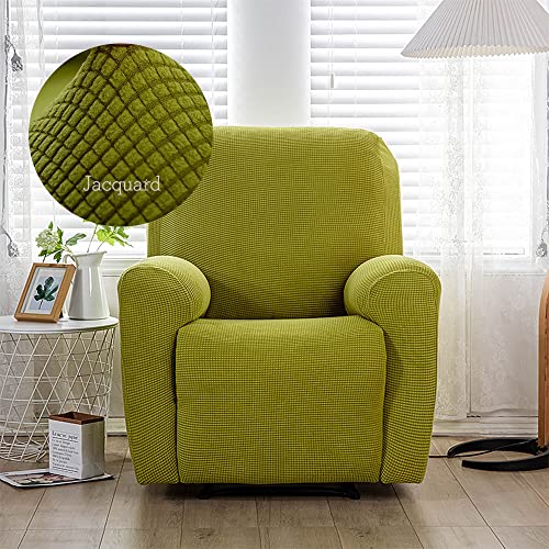 Highdi Housse de Fauteuil Relax Doux Jacquard Extensible, 4 Pièce Housse de Canapé Antidérapante avec Poche Latérale, Protege de Meubles Lavable pour 1 Places Fauteuil Inclinable (Vert Pomme)