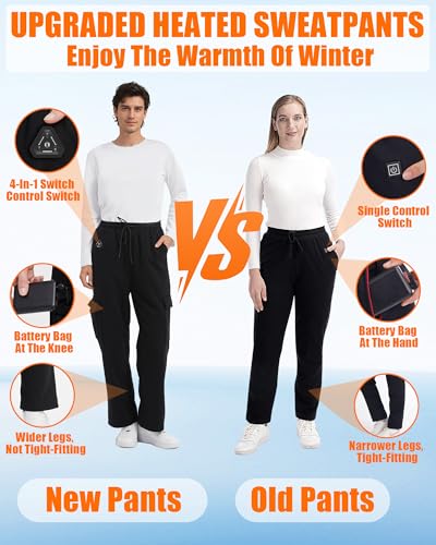 Men Heated Pants, 4 IN1 Control Switch Cargo Baggy Heating Sweatpants for Mens, Upgraded 7.4V 10000mAh Battery Pack4