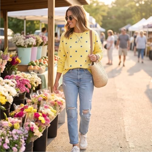 Polka Dot Sweatshirt for Women Color Block Y2K Crew Neck Sweatshirt No Hood - image 3