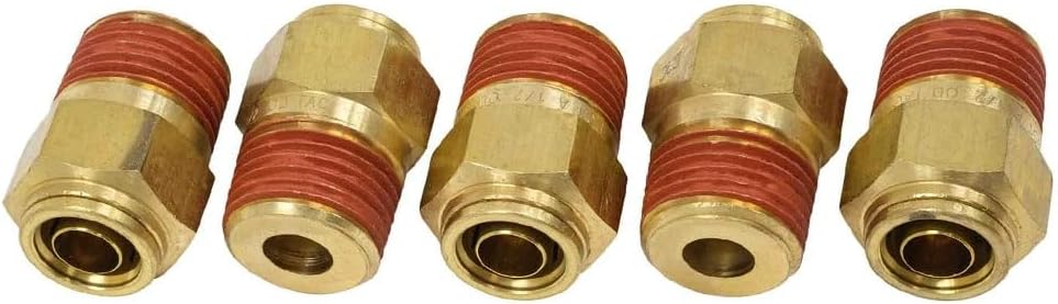Mytee Products DOT Brass Push to Connect Fitting, Air Brake Connector - Male Straight 1/2" Tube OD x 1/2" NPT (5 Pack)