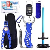 Aluminum Fishing Pliers Saltwater, Fish Gripper, Lip Grip, Fish Hook Remover, Hanging Digital Fish Scale, Fly Fishing Tools Set, Split Ring Pliers Fish Holder, Ice Fish Gear,[5 pcs] + Waterproof Box