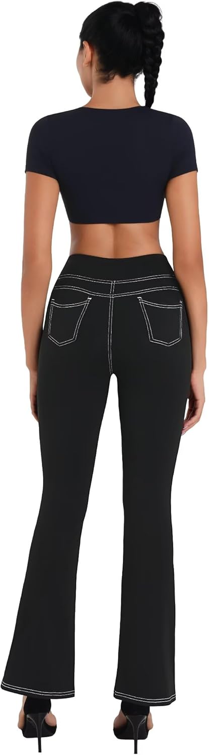 Sunzel Flare Leggings for Women High Waist Workout Leggings with Pockets Tummy Control Wide Leg Flared Yoga Pants - Image 6