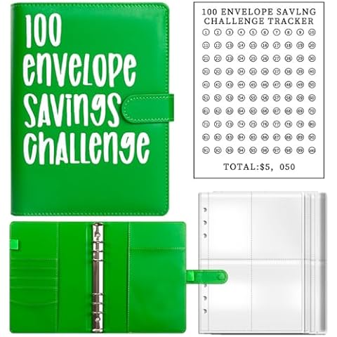 POUMANNI 100 Envelope Challenge Binder, Easy and Fun Way to Save $5,050, 2024 New Money Savings Challenges Binder, Budget Binder Savings Book with Cash Envelopes for Budgeting Planner & Saving Money Cover