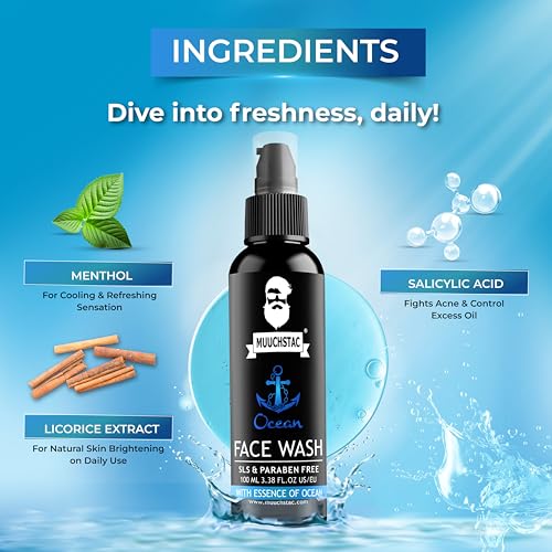 Muuchstac Ocean Face Wash for Men | Fight Acne & Pimples, Brighten Skin, Clears Dirt, Oil Control, Refreshing Feel - Multi-Action Formula (3x100 ml) (Image - 5)