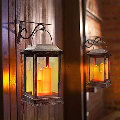 Vintage Solar Lanterns Outdoor Decorative Candle Lantern Hanging Waterproof Metal & Glass Tabletop Lanterns Decor Flickering Led Pillar Candle For Patio Garden,Gift For Halloween, Christmas #TOP3
