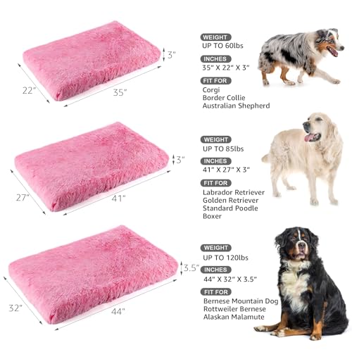 Image of Orthopedic Memory Foam Dog Bed Medium Size Crate Pad 35 x 22 Inch Pink | Dual-layer support with removable washable plush cover waterproof liner nonslip base for kennel car and home use up to 60 lb