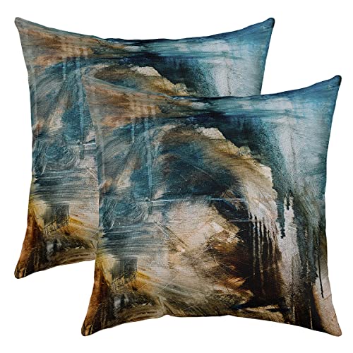 Messy Teal Black and Brown Throw Pillow Covers 18"x18" Set of 2 Soft Modern Abstract Pillow Cases Cushion Covers For Living Room Bedroom Abstract Art Decorative Throw Pillowcases for Sofa Chair