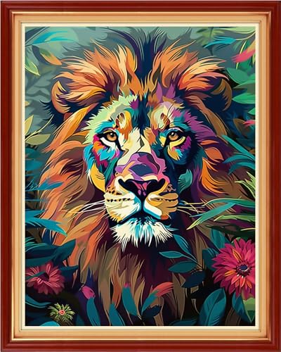 Image of Funchey Stamped Cross Stitch Kits, DIY Cross Stitch Pattern for Adults Beginners Needlepoint Kits Embroidery Kit Arts and Crafts 11CT&Abstract Lion 16x20 inchs