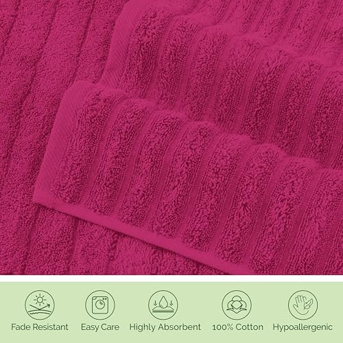 Image of Elegant Comfort Luxury 100% Turkish Cotton Corduroy Ribbed 4 Pack Hand Towel Set 16 x 28 Inch - Absorbent, Super Soft, Quick Dry, Premium Towels for Bathroom, Gym, Spa and Hotel Use, Hot Pink