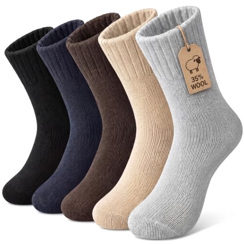 Loritta Wool Socks for Women, Winter Warm Hiking Boot Socks Gifts, Mix5