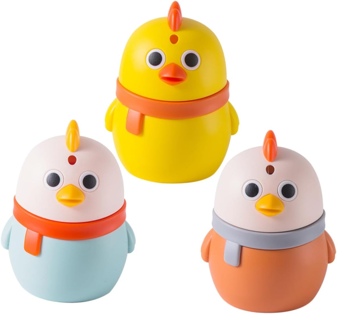 3pcs Cartoon Chicken Push Type Toothpick Holder Set, Plastic Desktop Toothpick Dispenser in Sky Yellow for Household Use
