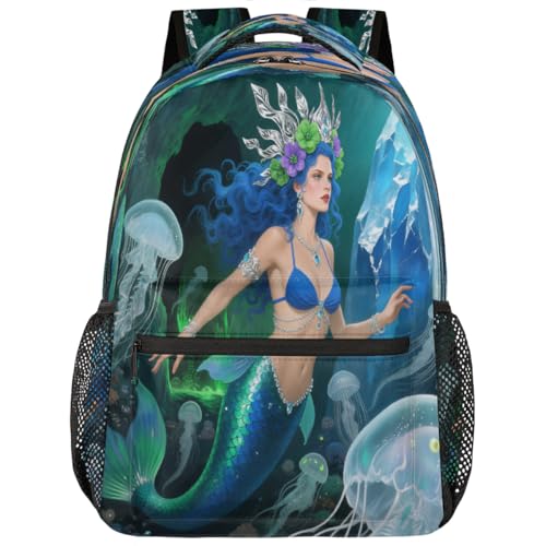 Mochila de viaje ligera con escamas de sirena para escapadas y universidad