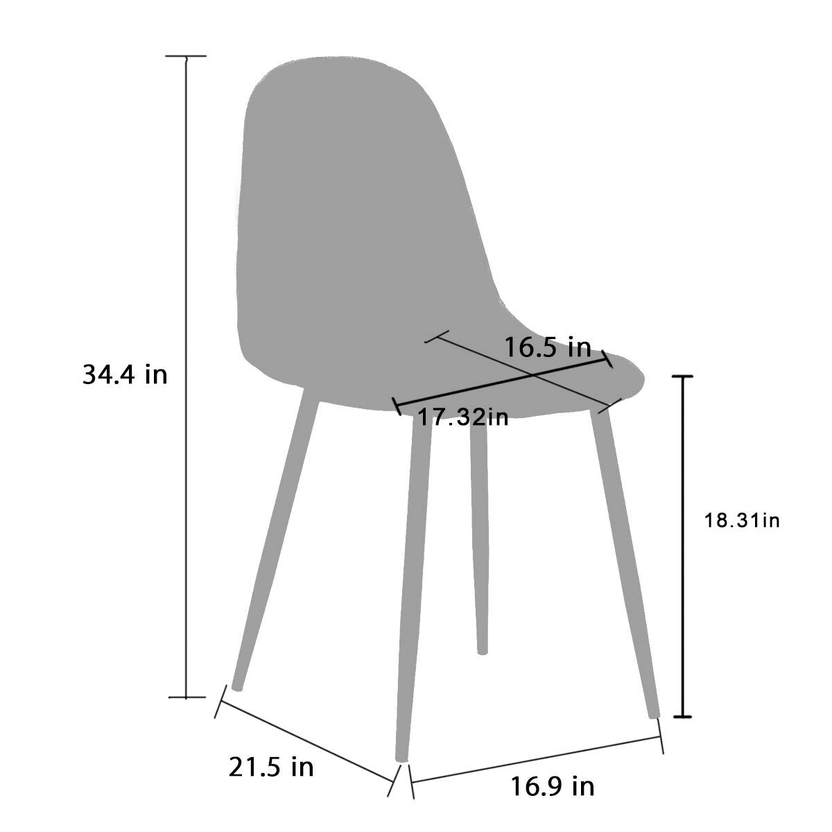 CangLong Washable PU Cushion Seat Back, Mid Century Metal Legs for Kitchen Dining Room Side Chair, Set of 4, Brown