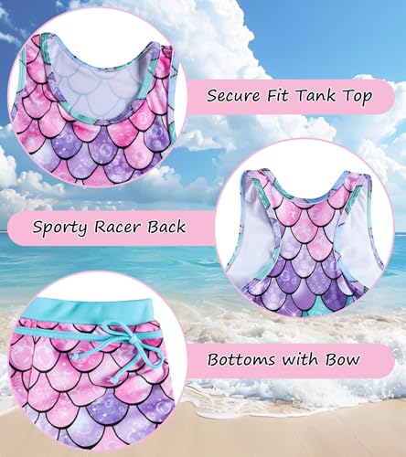 Image of Belovecol Girls Swimsuits Two Piece Tankini Bathing Suits Boyshort Summer Beach Swimwear 4-16Y Removable Bra Pads Above 12Y