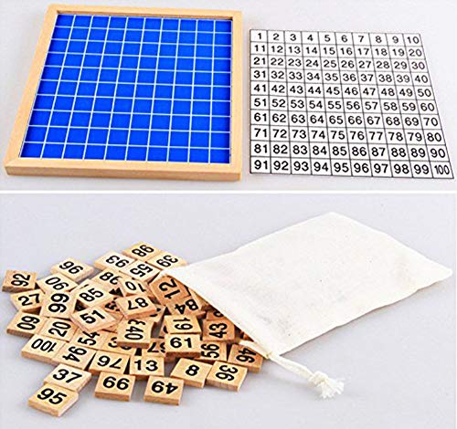 Amberetech Wooden Toys Hundred Board Montessori 1-100 Consecutive Numbers Wooden Educational Game For Kids With Storage Bag,Size 8.26 * 8.26Inches #TOP2