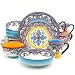Euro Ceramica Zanzibar Collection Vibrant 20 Piece Oven Safe Stoneware Dinnerware Set, Service For 4, Spanish Floral Design, Multicolor