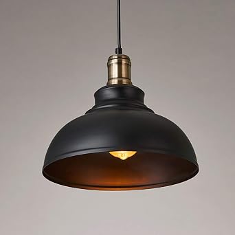 LITFAD Industrial Vintage Pendant Light in Barn Style with Metal Shade Nautical Pendant Lamp LED Ceiling Hanging Light Black - 16"