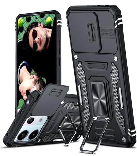 LeYi Funda para Xiaomi Redmi Note 13 Pro 5G/Poco X6 5G(No para 4G), Armor Carcasa Cubierta de Cámara Deslizante Proteger 360 Full Protección Anillo Soporte Bumper Case, Negro