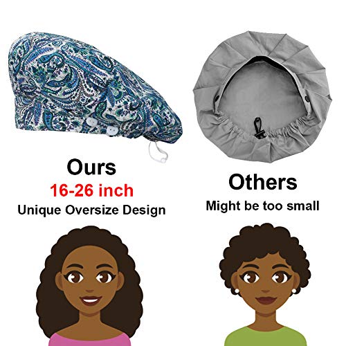 image for ABAMERICA 2 Pack Bouffant Caps with Button and Sweatband, Adjustable W