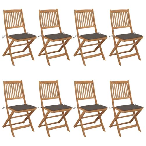LAPOOH Sillas de jardín Plegables 8 uds, Sillas Exterior Terraza, Silla Playa,Sillas Balcon, Muebles Jardin Exterior Conjunto, y Cojines Madera Maciza Acacia
