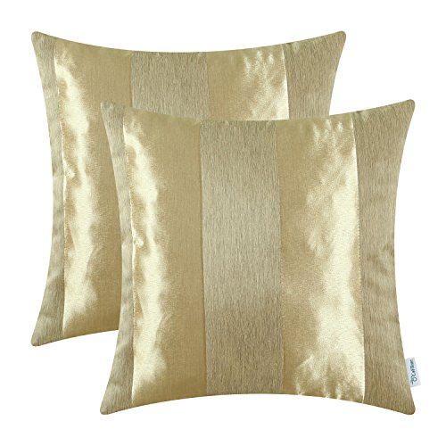 CaliTime Pack de 2 Fundas de Cojines Fundas de Fundas para Almohadas para sofá de Mesa Decoración para el hogar, Moderna a Rayas, 50cm x 50cm, Dorado Cover