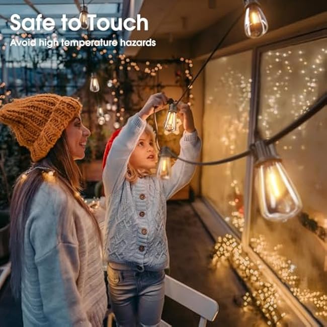 KYY 100FT Outdoor String Lights Waterproof LED Patio Lights with Shatterproof 32(2 Spares) Edison ST38 Bulb Durable Dimmable Hanging for Outside Garden Porch Deck Bistro Backyard Events