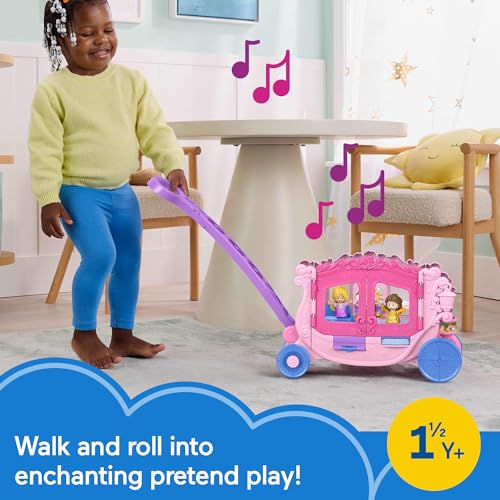 Fisher-Price Little People Toddler Toy Disney Princess Pull-Along Musical Carriage Playset with Figures for Pretend Play Kids Ages 18+ Months - Image 3