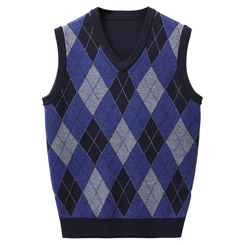 Mens Sweater Vest Wool Blend V Neck Sleeveless Pullover Sweater Slim Fit Casual Argyle Knitwear Plus Size Waistcoat3