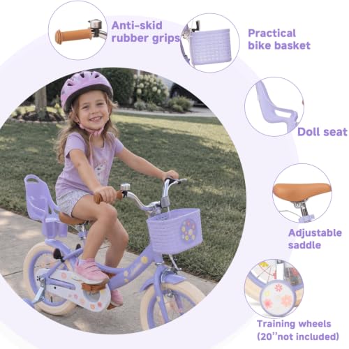 Image of Bixike Girls Bike with Basket, Princess Bicycle for Ages 2-12