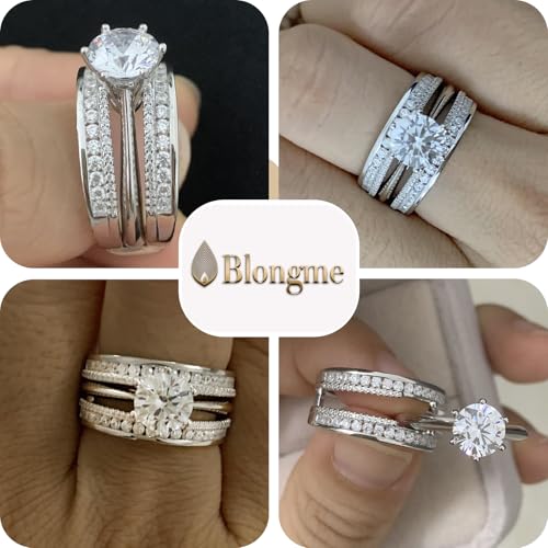 2Ct Wedding Rings Sets for Women 925 Sterling Silver Bridal Rings Sets Ring Enhancer AAAAA Cubic Zirconia Round Cut Engagement Set Size 4-122