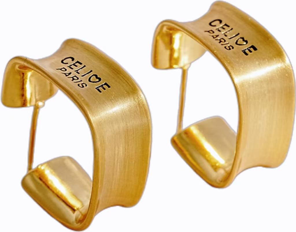 Women's Designer Gold Hoop Earrings, CZ Initials Designer Inspiration, Fashion Hypoallergenic trendy gold plated earrings Jewelry, Great Gifts for Birthday, Anniversary, Valentine's Day, Mother's Day