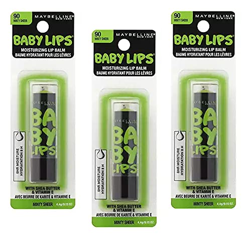 Maybelline Baby Lips Moisturizing Lip Balm #90 Minty Sheer (Pack of 3)