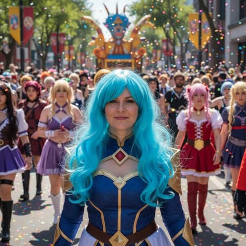 Image of Moira Synthetic Straight Artificial Hair Wig Costume Dressing Cosplay(Shiny Blue)