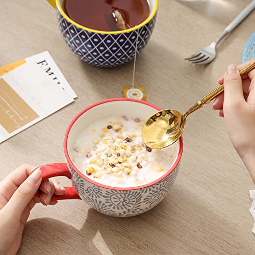 Selamica Coffee Mugs Set Of 4, 24 Oz Jumbo Soup Mugs With Handles, Ceramic Coffee Cups For Cereal Latte Tea Milk Cappuccino, Dishwasher & Microwave Safe, Assorted Colors #TOP4