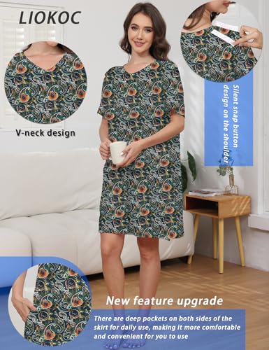 Image of Hospital Gowns for Women Open Back Tear Away Snap Post shoulder Dress Short Sleeve Soft Adaptive Clothing with Pockets