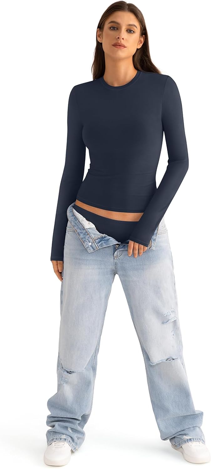 Womens Cotton Long Sleeve Shirts Crew Neck Fitted Basic Going Out Outfits Undershirt Spring Fall Clothes 2025 - Image 5